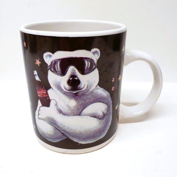 1997 Coca-Cola Mug Polar Bear Sunglasses Christmas Stars Gibson Vintage - Picture 3 of 9
